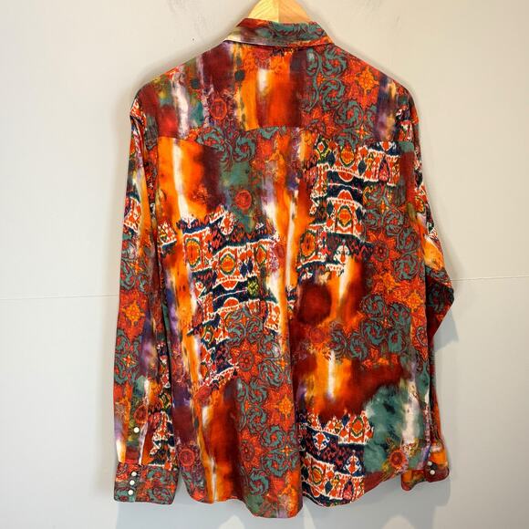 Vintage Polo by Ralph Lauren Western Tie Dye Ikat Pearl Snap Shirt - size Large - Picture 2 of 5